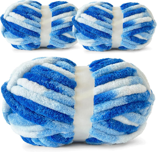 Chunky Chenille Yarn for Crocheting - Super Bulky Fluffy Yarn for Knitting -100% Polyester -Cloudy Blue