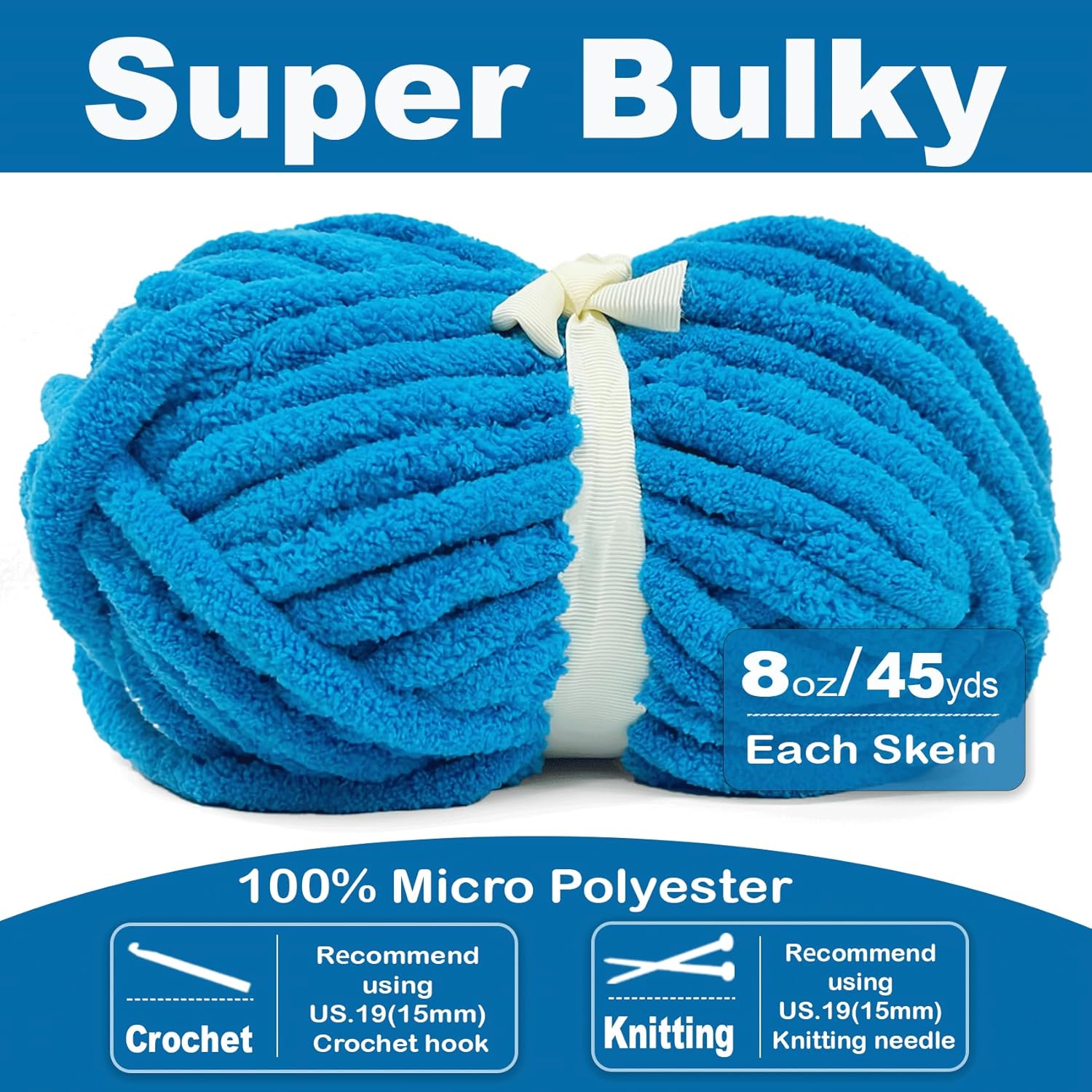 Chunky Chenille Yarn for Crocheting - Super Bulky Fluffy Yarn for Knitting -100% Polyester-Blue Freeasyfar