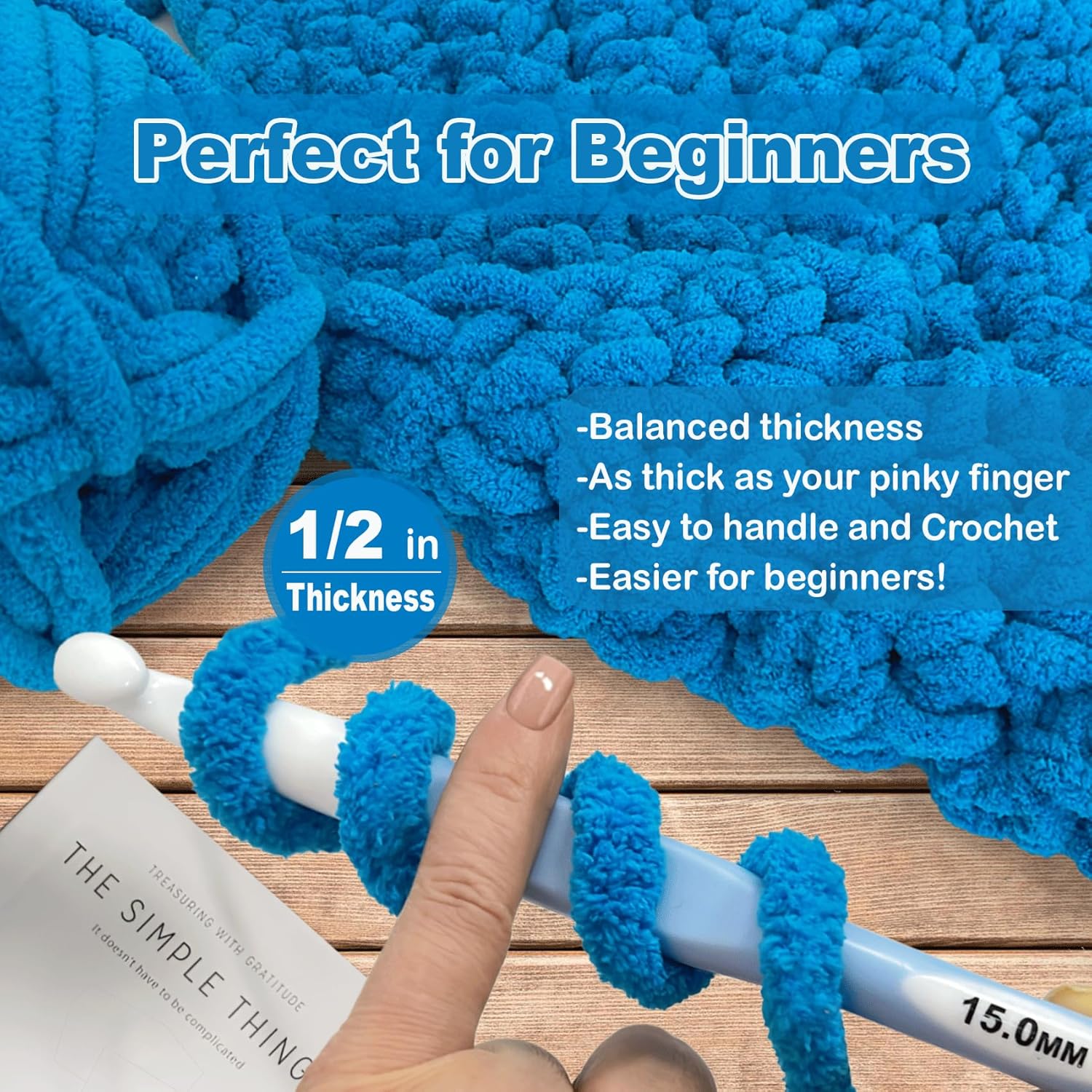 Chunky Chenille Yarn for Crocheting - Super Bulky Fluffy Yarn for Knitting -100% Polyester-Blue Freeasyfar