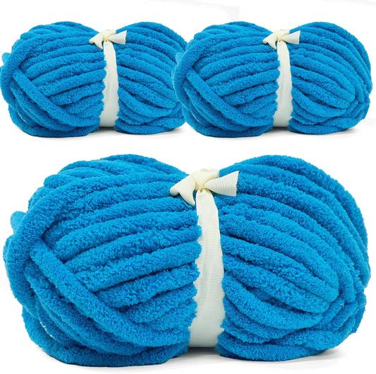 Chunky Chenille Yarn for Crocheting - Super Bulky Fluffy Yarn for Knitting -100% Polyester-Blue