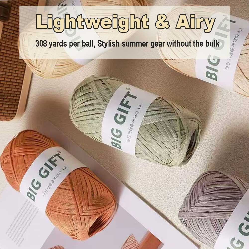 100% Cotton Raffia Yarn - 308yds Washable Straw Yarn for Crochet Summer Hats & Beach Bags