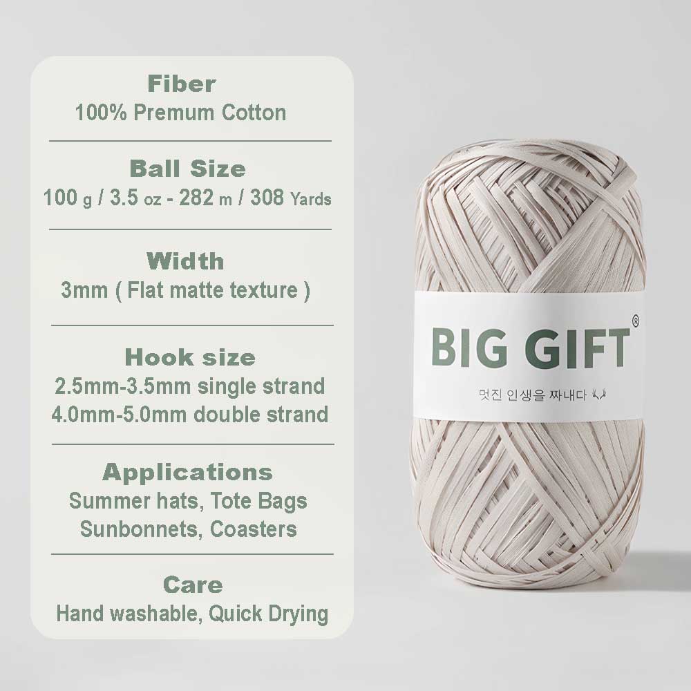 100% Cotton Raffia Yarn - 308yds Washable Straw Yarn for Crochet Summer Hats & Beach Bags