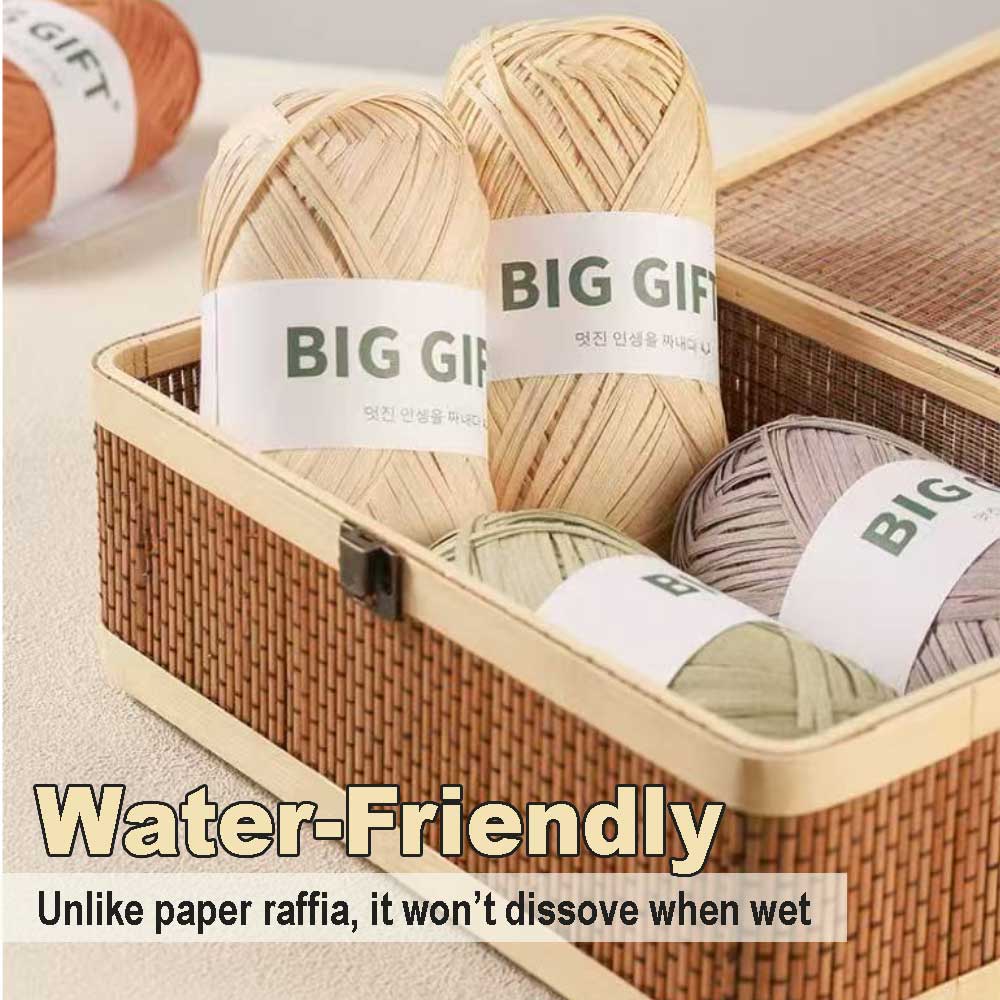 100% Cotton Raffia Yarn - 308yds Washable Straw Yarn for Crochet Summer Hats & Beach Bags