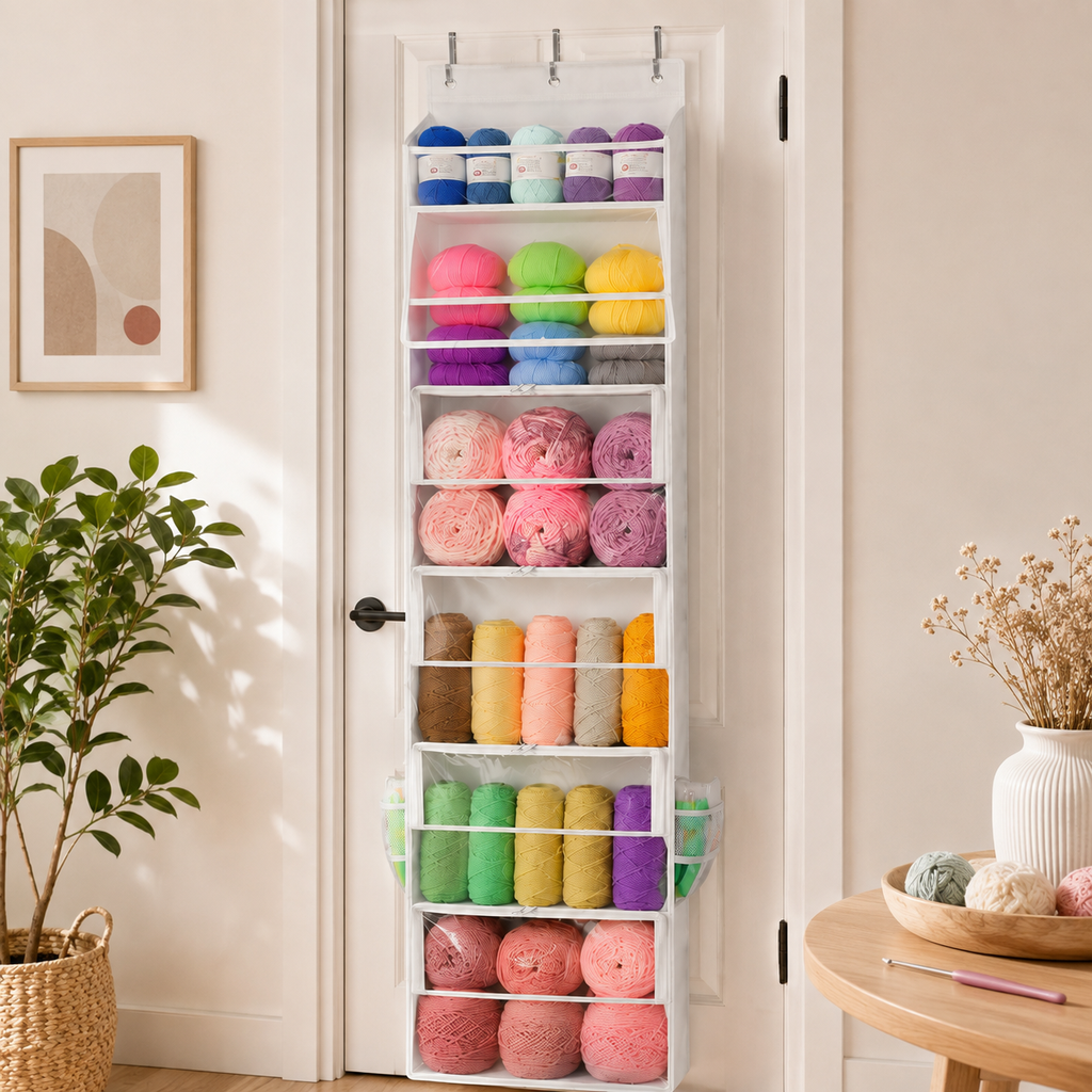 Hanging Yarn Storage Organizer with 6 Zippered Closure Compartments