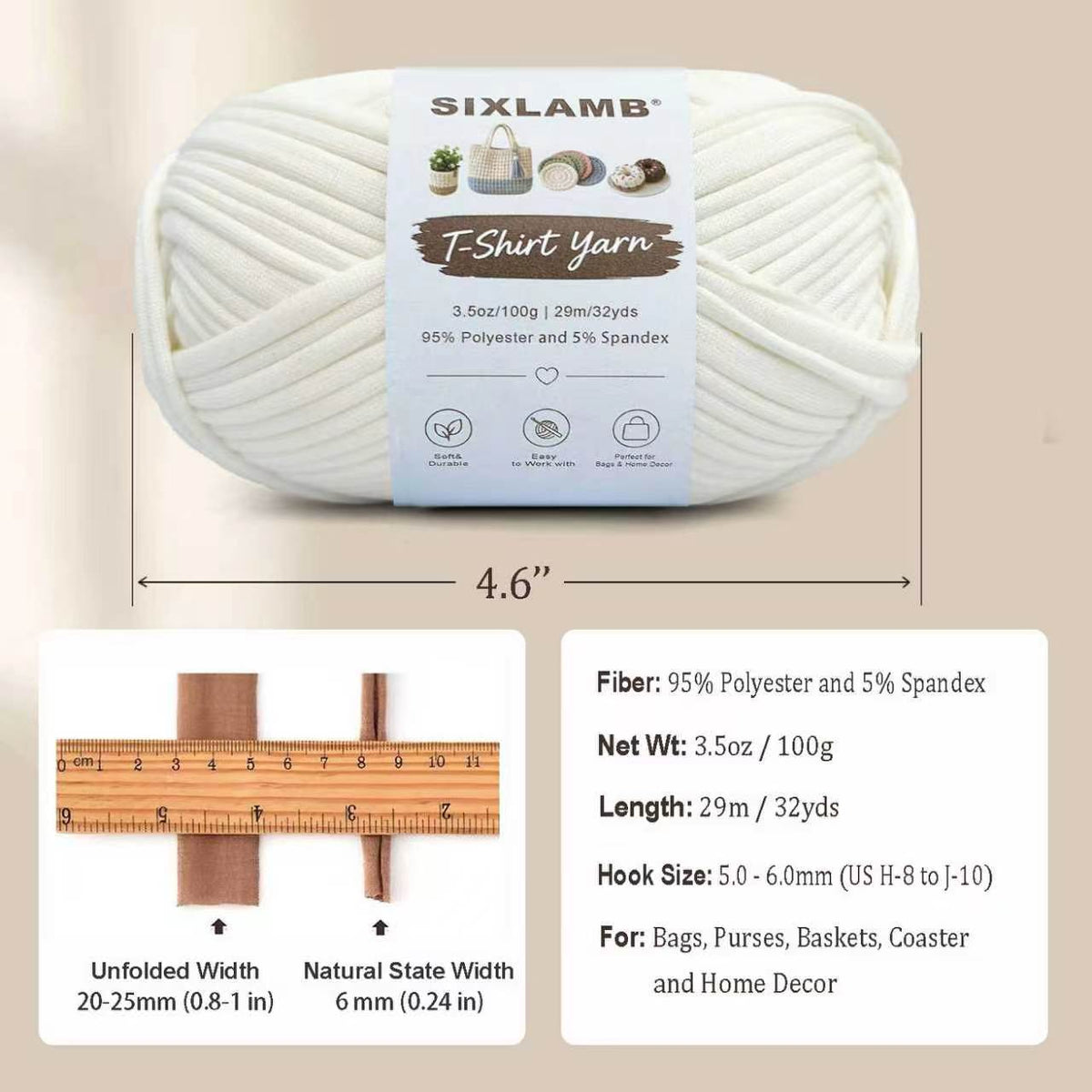 Beginner-Friendly Elastic Fabric Yarn,T Shirt Yarn for Bag, Basket, Blanket