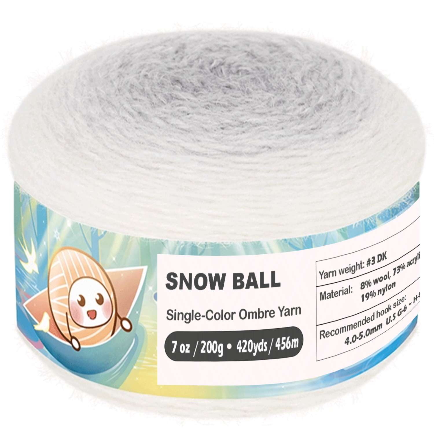 SNOW BALL Ombre Gradient Yarn for Knitting and Crochet, #3 DK Weight ,Acrylic Wool Blend, 200g/456m Cake Yarn （Silver Frost） Freeasyfar