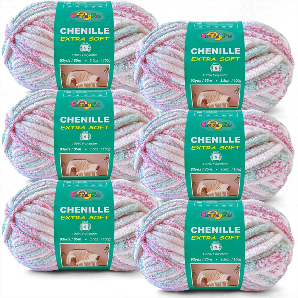 6 Pack Bulky Variegated Chenille Yarn for Crocheting and Knitting Freeasyfar