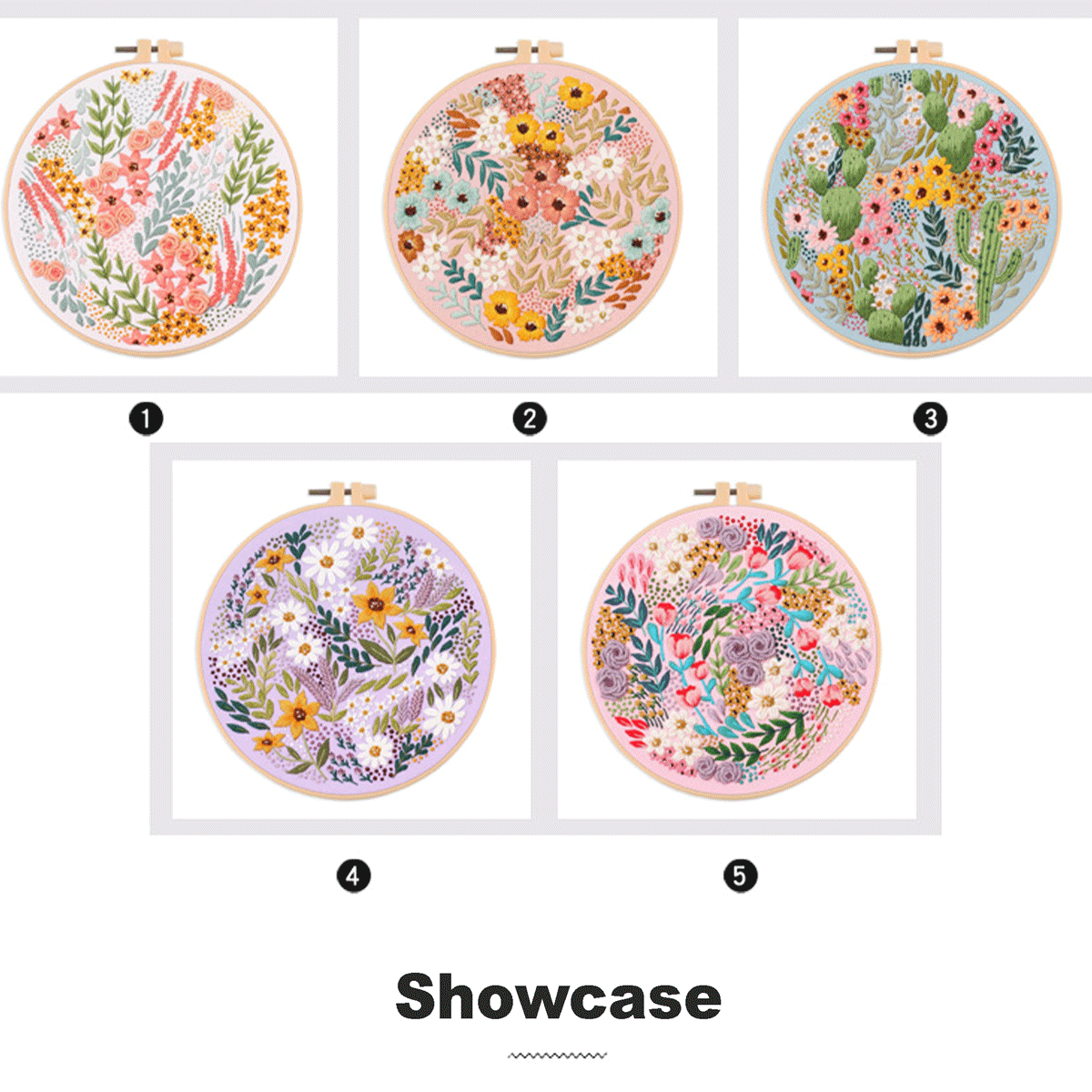 5 Pack Flower Embroidery Kit, Including 5 Sets of Patterned Embroidery Cloth, Rings, Needles,Embroidery Thread, Instructions and Other Tools Freeasyfar