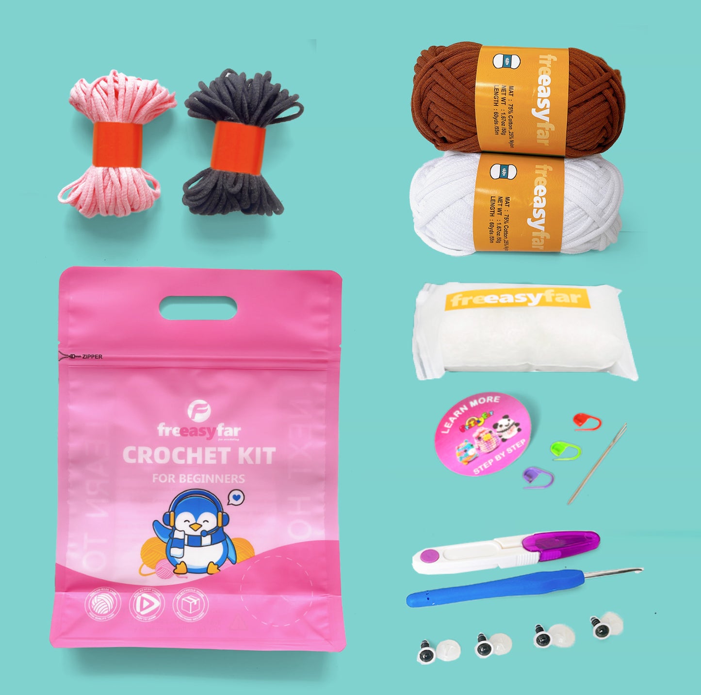 Crochet Kit for Beginners, 2 PCS Panda Crochet Animal Kit for Adults Kids-Everything Included