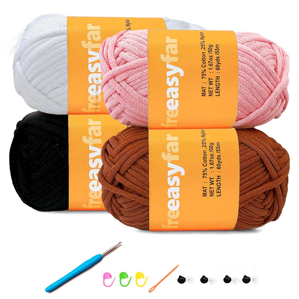 Beginner Crochet kit with Easy-to-See stitches Yarn, Included 3 free crochet pattern (Straw Pink+Lawn Green+Rainbow+Azure) Freeasyfar