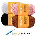 Beginner Crochet Kit - 4 Skeins Cotton Nylon Yarn with 4mm Hook & Essentials