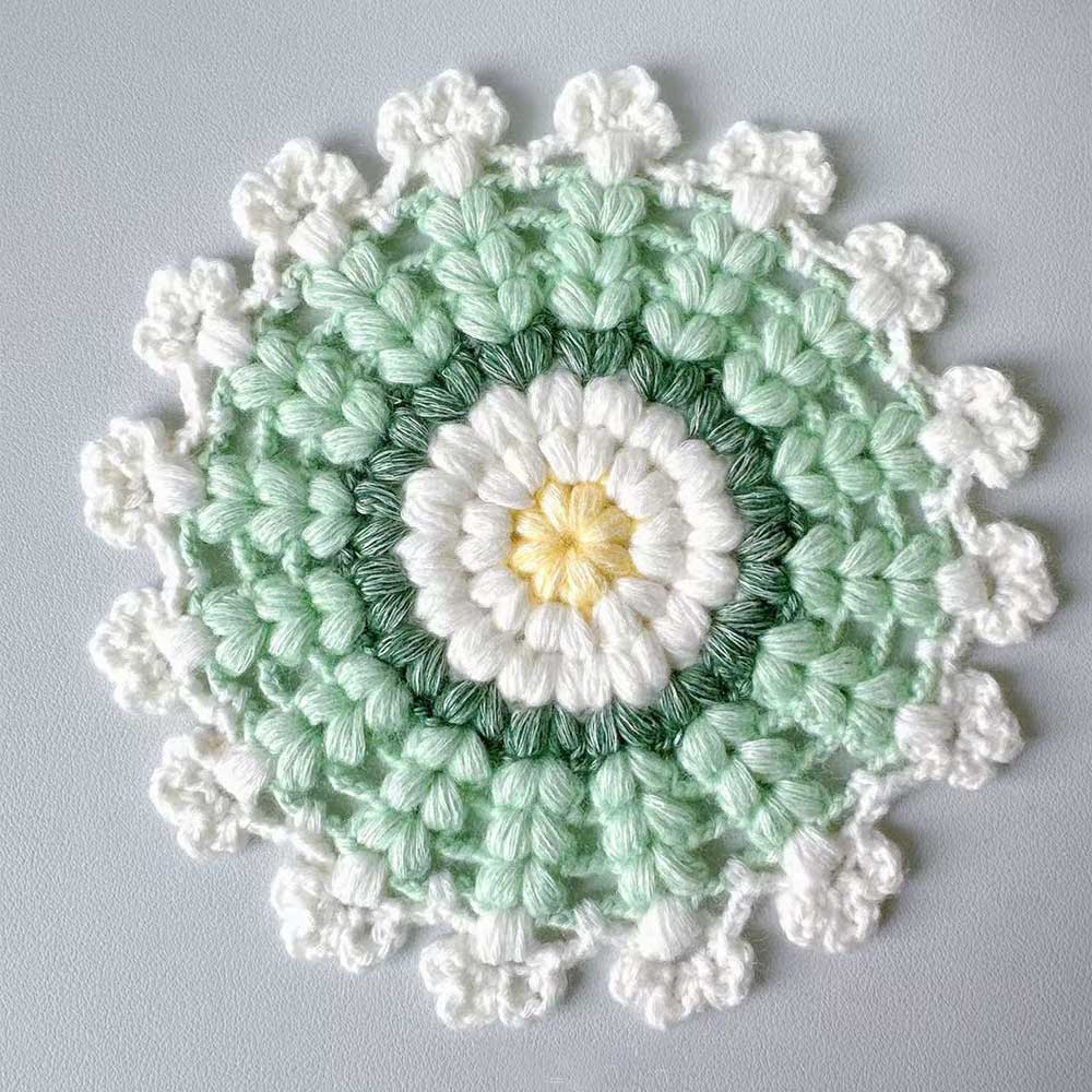 Crochet Kit – Puff Flower Coaster DIY Kit with Yarn, Hook & Pattern Freeasyfar