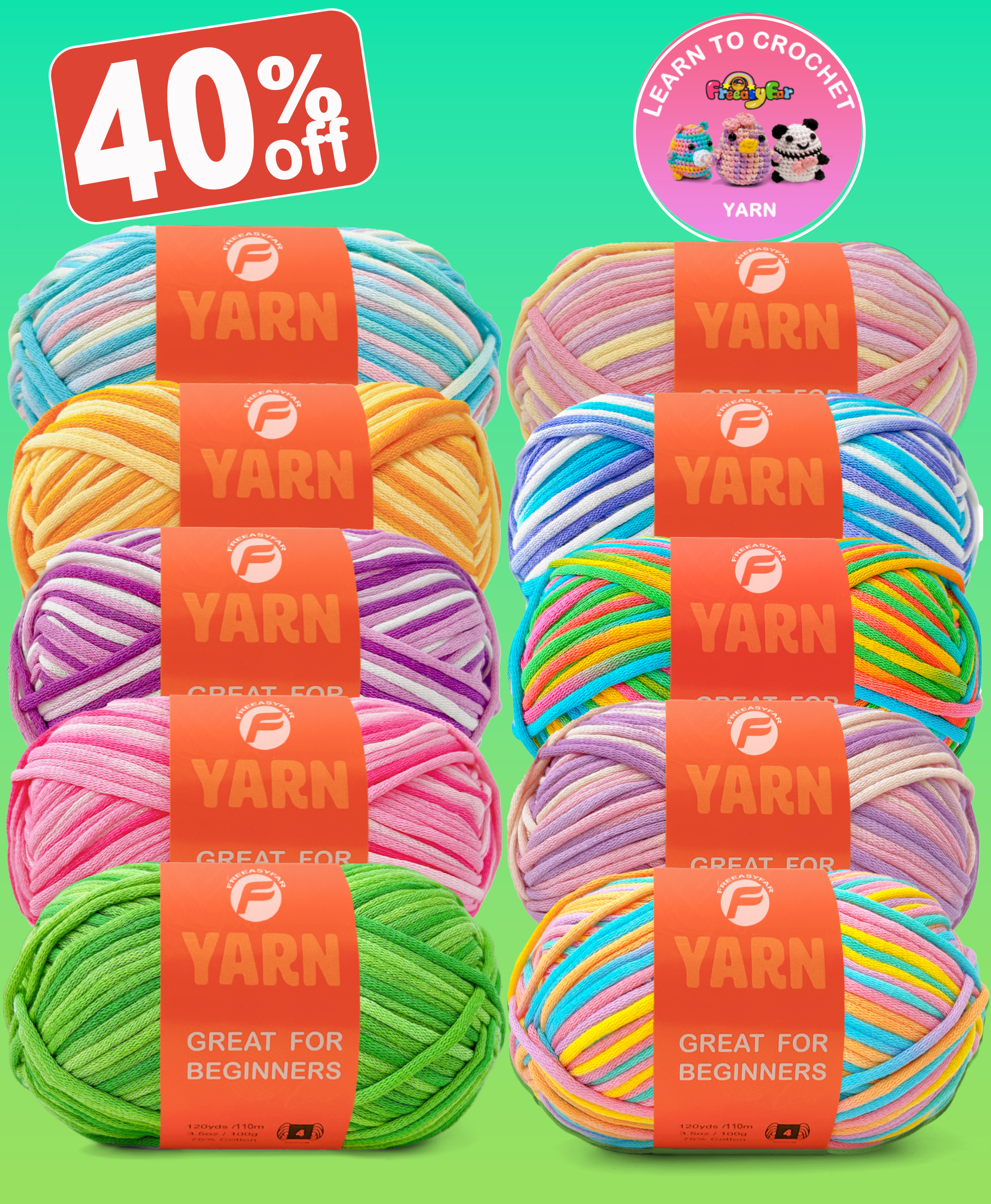 1 Pack 3.5oz/120yards,Beginner Easy Yarn for Crocheting and Knitting with Easy-to-See Stitches; Medium Weight #4(Variegated Color) Freeasyfar