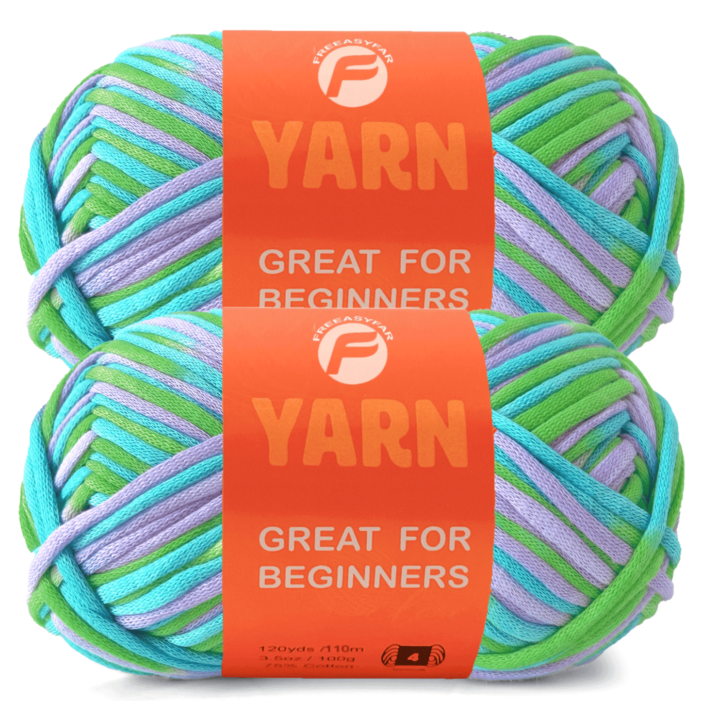 2 Pack Beginner Easy Yarn for Crocheting and Knitting; 2x120 yds Cotton Yarn for Beginner with Easy-to-See Stitches; Medium #4 (Ocean)