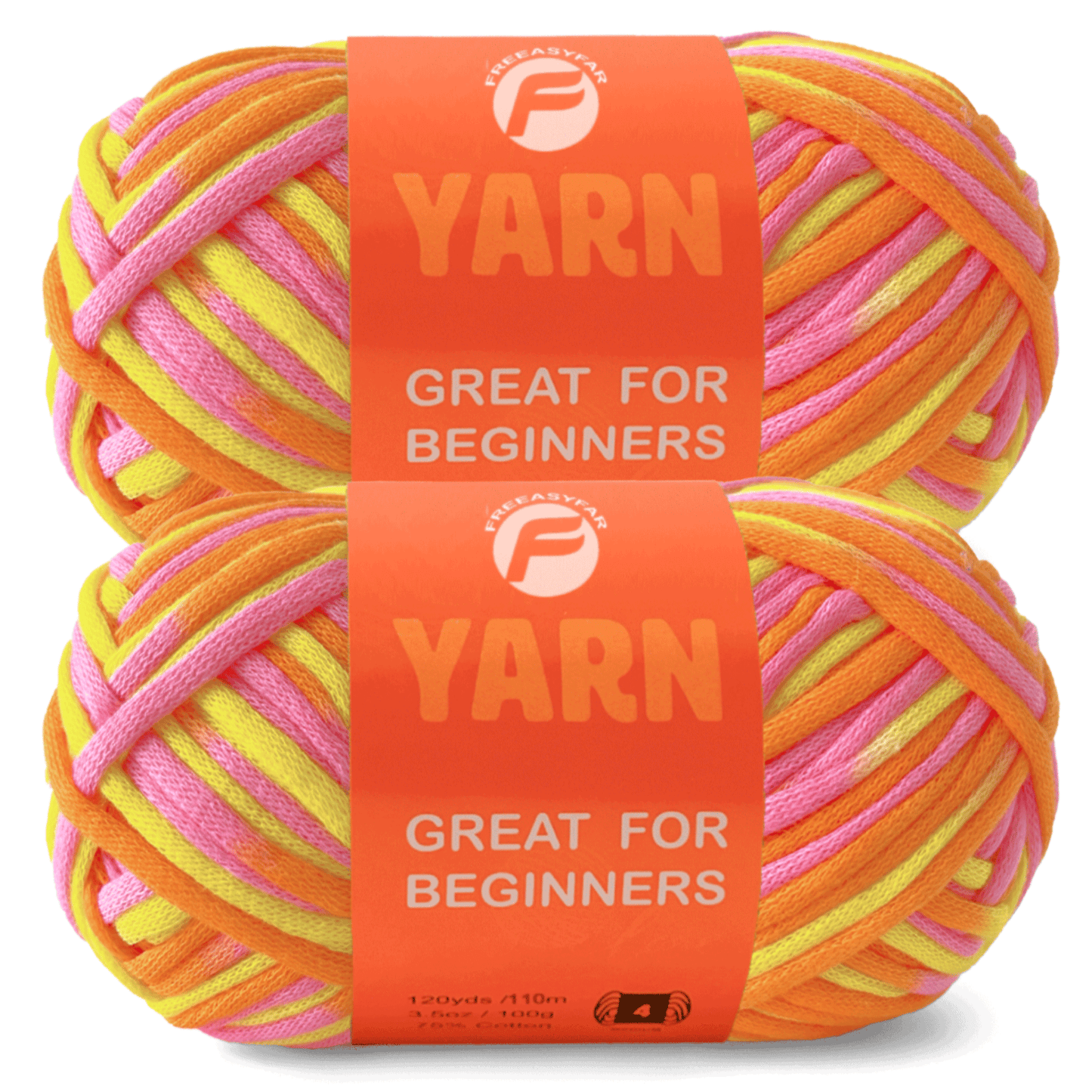 2 Pack Beginner Easy Yarn for Crocheting and Knitting; 2x120 yds Cotton Yarn for Beginner with Easy-to-See Stitches; Medium #4 (Sunglow)