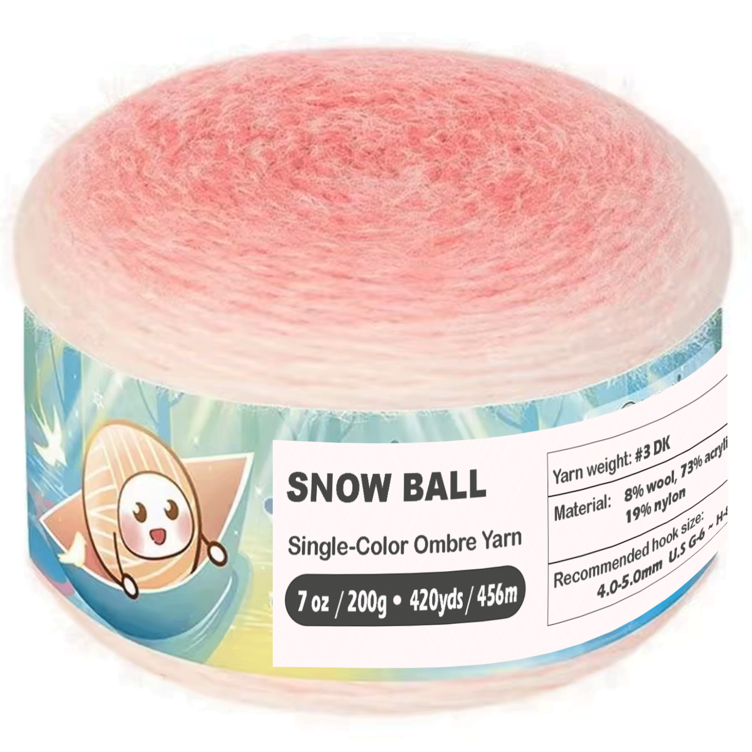 SNOW BALL Ombre Gradient Yarn for Knitting and Crochet, #3 DK Weight ,Acrylic Wool Blend, 200g/456m Cake Yarn （Rose Blush） Freeasyfar