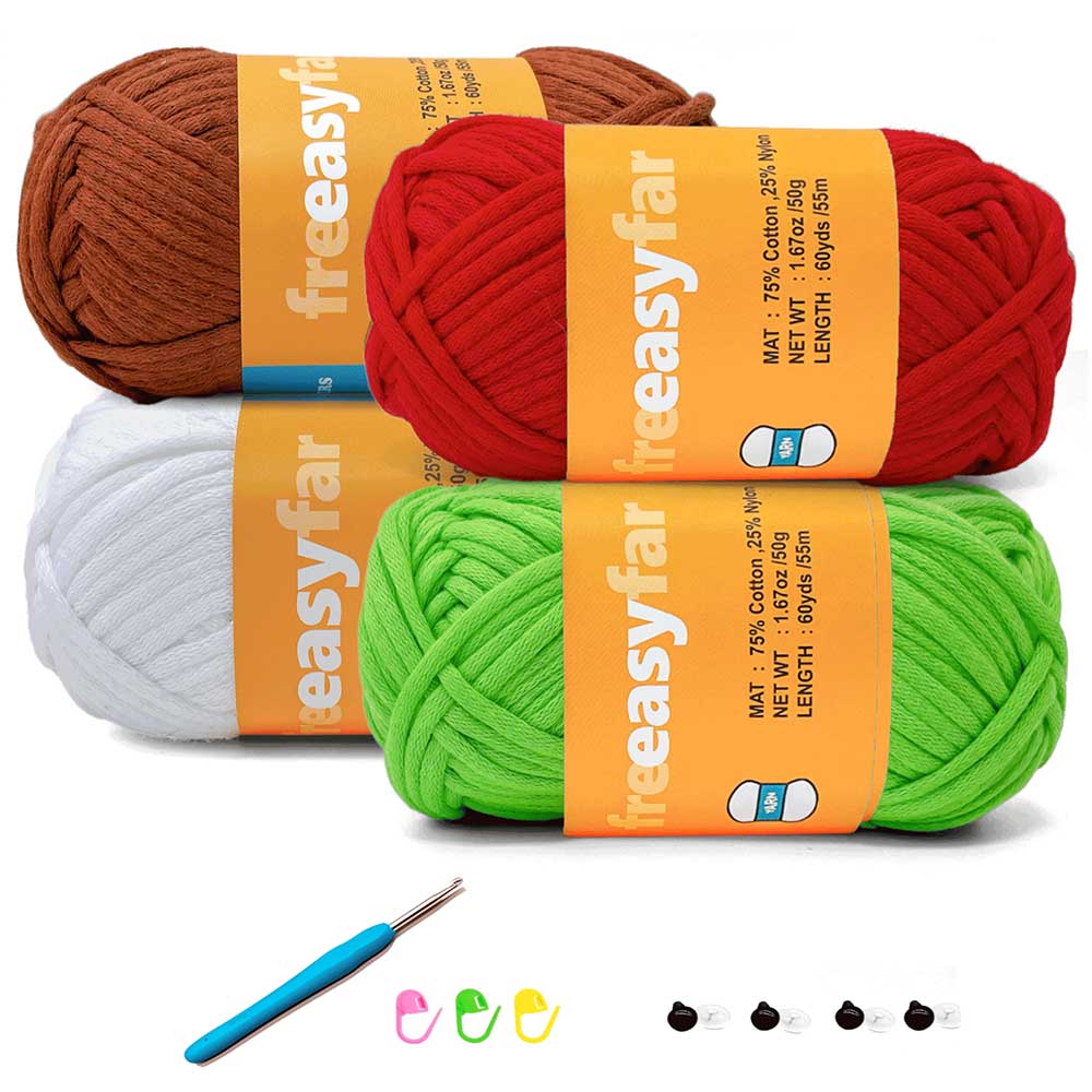 Beginner Crochet kit with Easy-to-See stitches Yarn, Included 3 free crochet pattern (Straw Pink+Lawn Green+Rainbow+Azure) Freeasyfar
