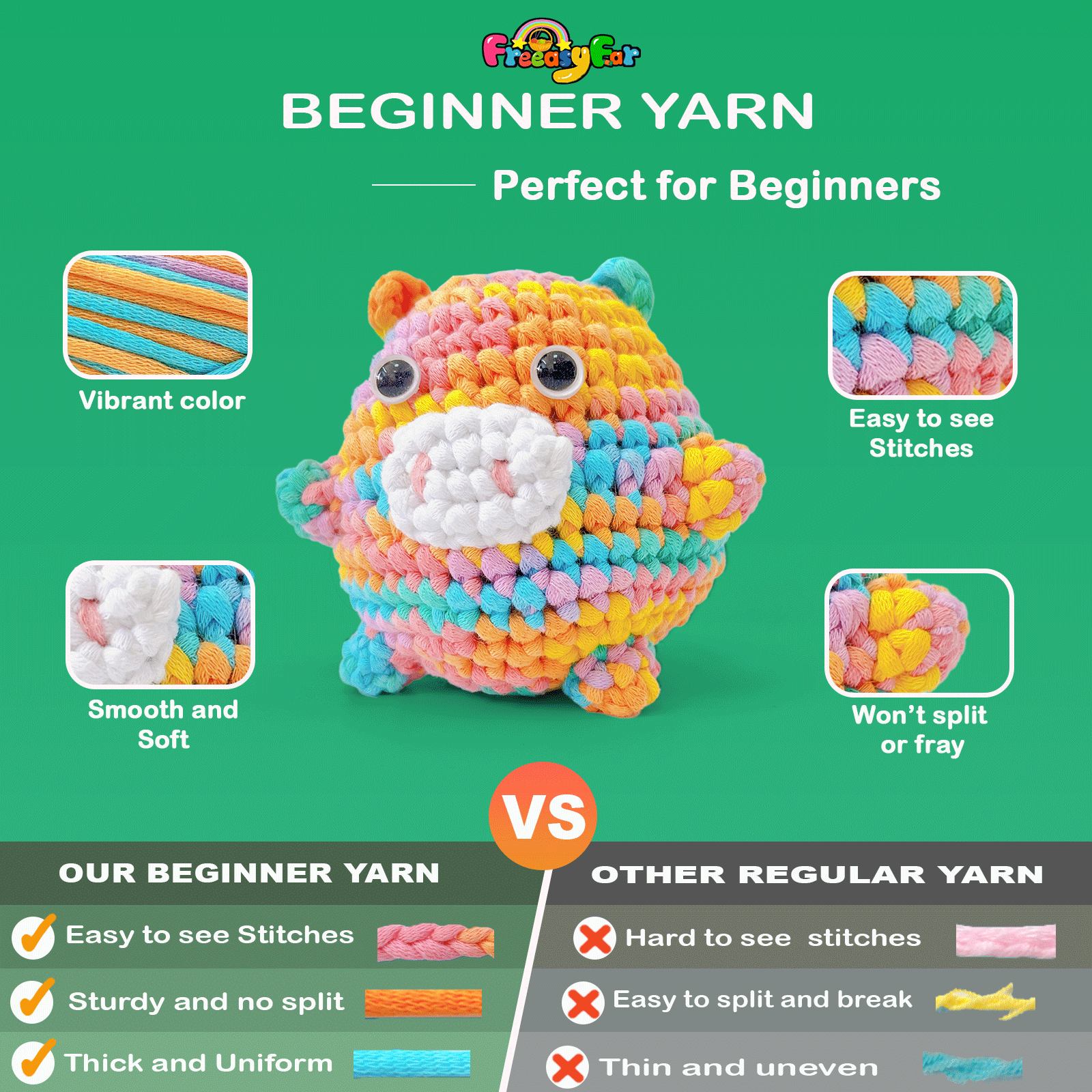 FREEASYFAR 40pcs Beginner Crochet Kit,600 Yards Beginner Easy Yarn,Ergonomic Crochet Hooks (4.0-4.5mm),Crochet Supplies,Step-by-Step Tutorial – All-in-One Kit for Beginners (B) Freeasyfar