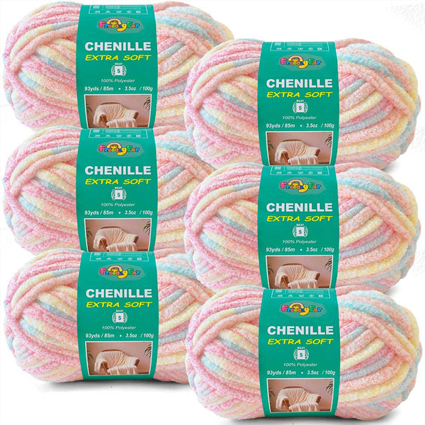 6 Pack Bulky Variegated Chenille Yarn for Crocheting and Knitting Freeasyfar