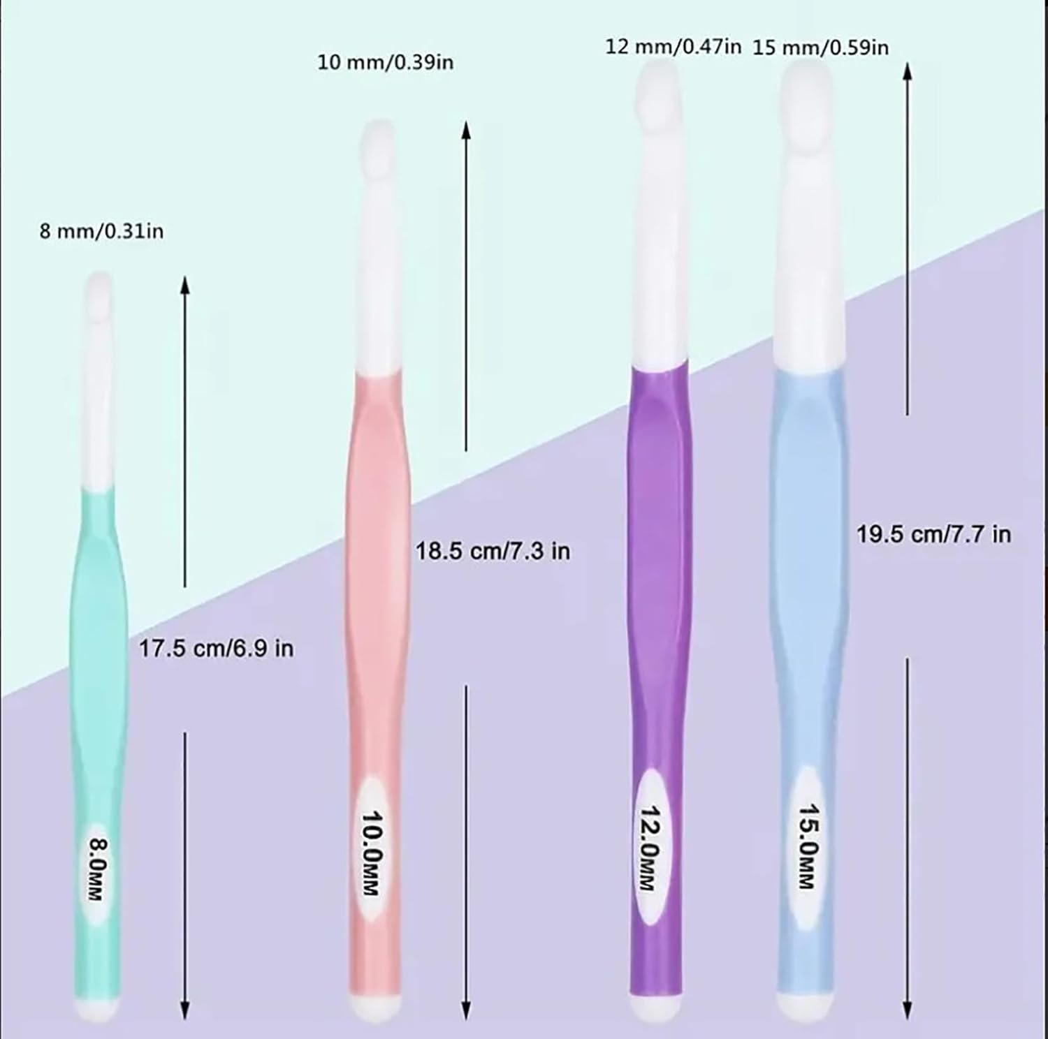 4PCS Large Sizes Crochet Hooks 8mm, 10mm, 12mm, 15mm Rubber Handle Crochet Hook Set Freeasyfar