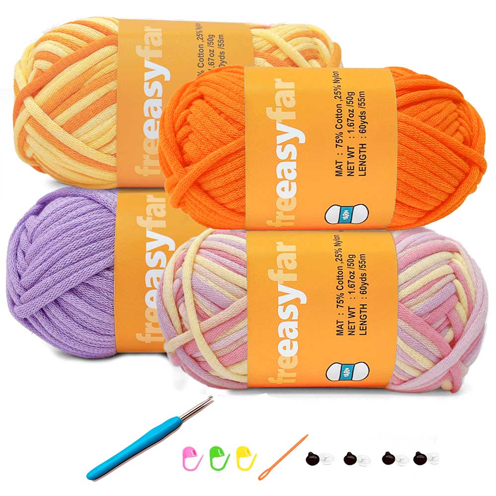 Beginner Crochet kit with Easy-to-See stitches Yarn, Included 3 free crochet pattern (Straw Pink+Lawn Green+Rainbow+Azure) Freeasyfar