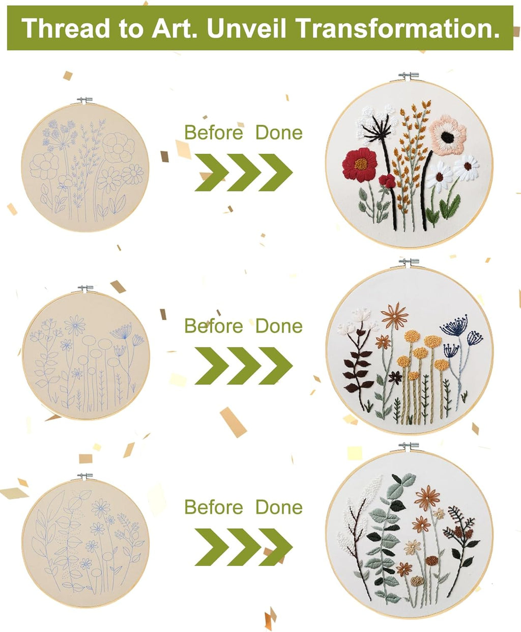 3 Sets Embroidery Kit,Cross Stitch Kits for Beginners,Needlepoint Kits for Adults with Easy Floral Pattern Hand Crafts,Hoop,Needle,Mothers Day Gifts Freeasyfar