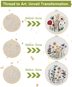 3 Sets Embroidery Kit,Cross Stitch Kits for Beginners,Needlepoint Kits for Adults with Easy Floral Pattern Hand Crafts,Hoop,Needle,Mothers Day Gifts Freeasyfar