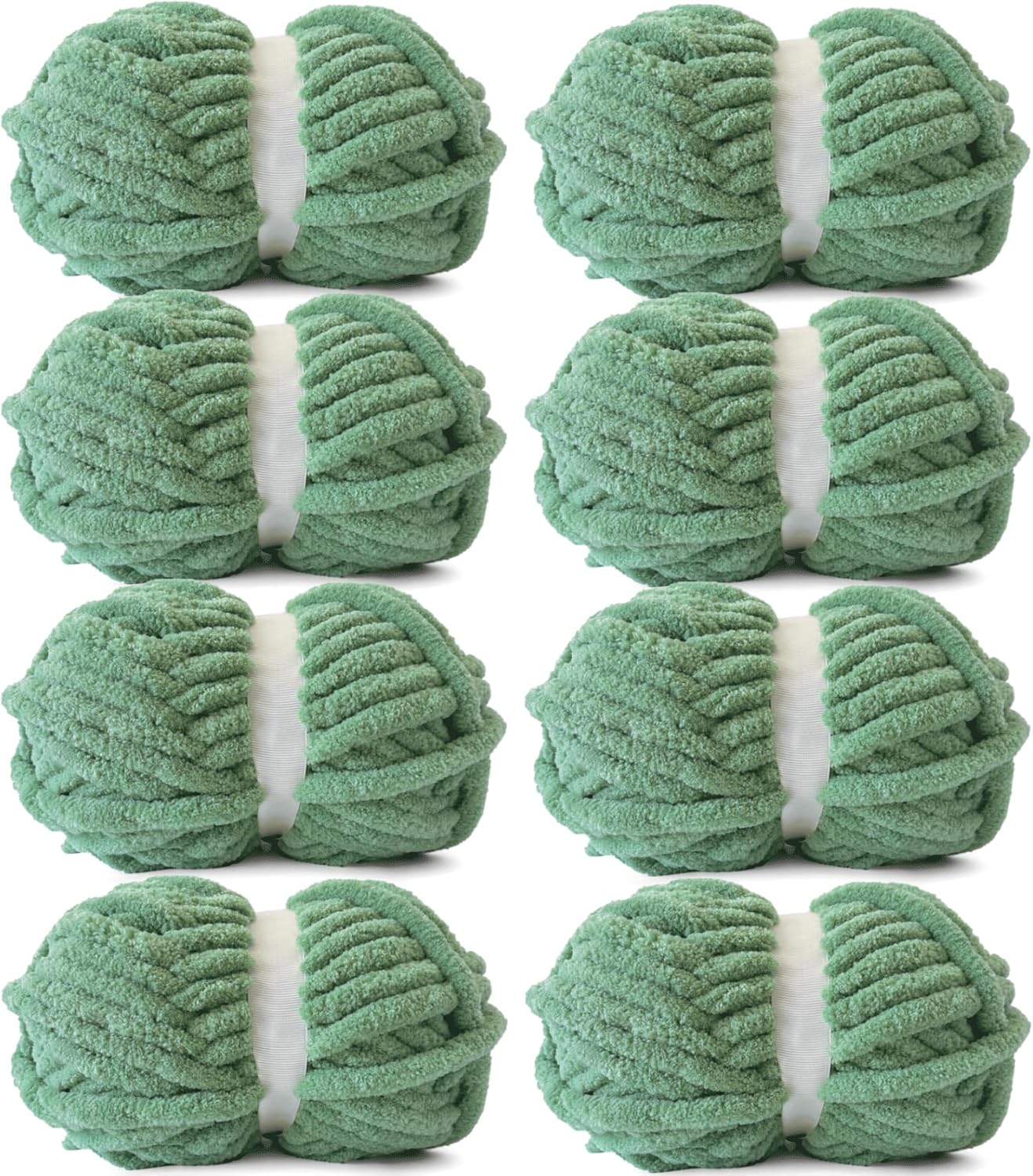 Chunky Chenille Yarn for Crocheting - Super Bulky Fluffy Yarn for Knitting -100% Polyester-Sage Green, 8 Pack Freeasyfar