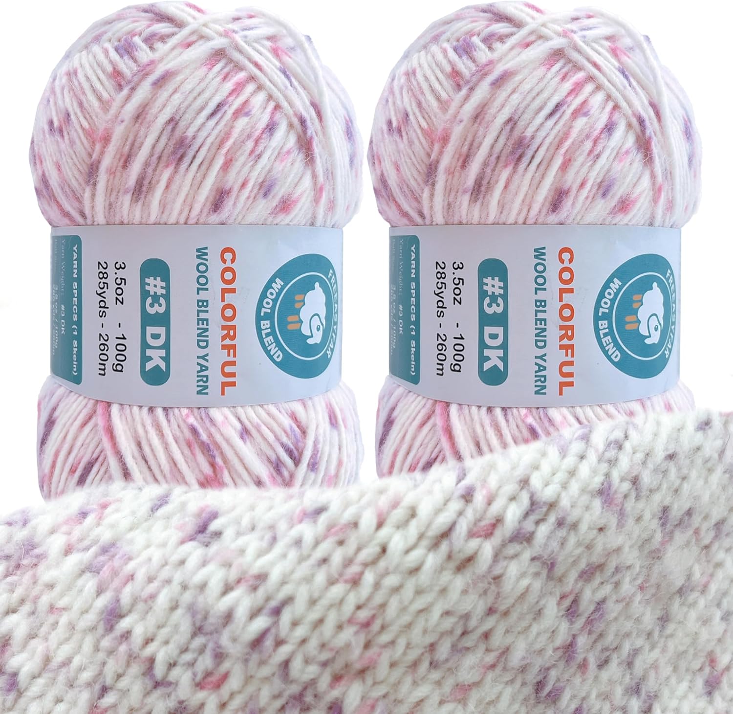 2 Pack Variegated Wool Blend Yarn, #3 DK, 20% Wool 80% Acrylic, , Single-Ply Wool Yarn Freeasyfar