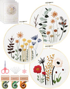 3 Sets Embroidery Kit,Cross Stitch Kits for Beginners,Needlepoint Kits for Adults with Easy Floral Pattern Hand Crafts,Hoop,Needle,Mothers Day Gifts Freeasyfar