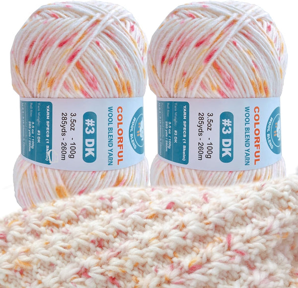 2 Pack Variegated Wool Blend Yarn, #3 DK, 20% Wool 80% Acrylic, , Single-Ply Wool Yarn Freeasyfar