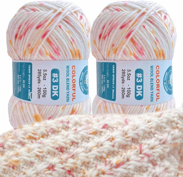 Variegated Wool Blend Yarn - 2 Pack #3 DK Weight Single-Ply Roving Yarn for Knitting & Crochet