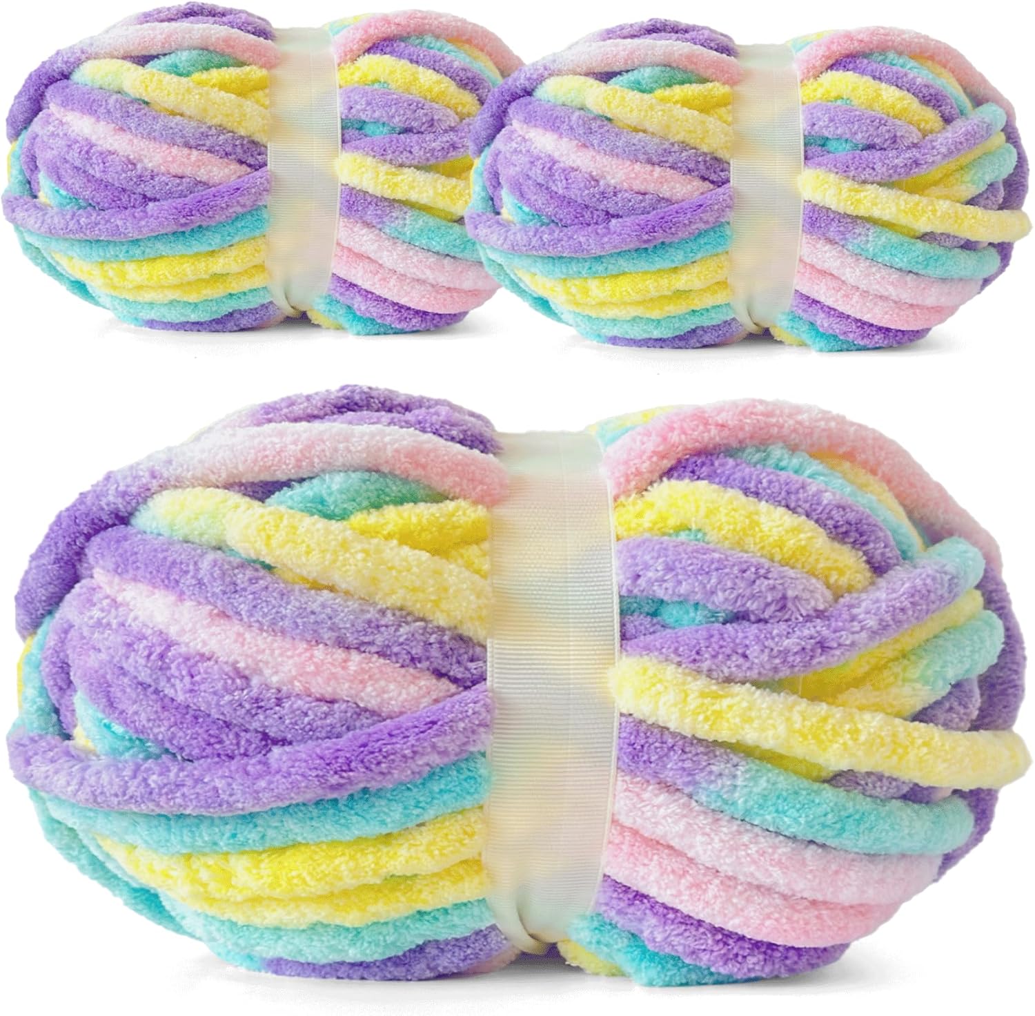 Chunky Chenille Yarn for Crocheting - Super Bulky Fluffy Yarn for Knitting -100% Polyester -Pastel Bloom Freeasyfar