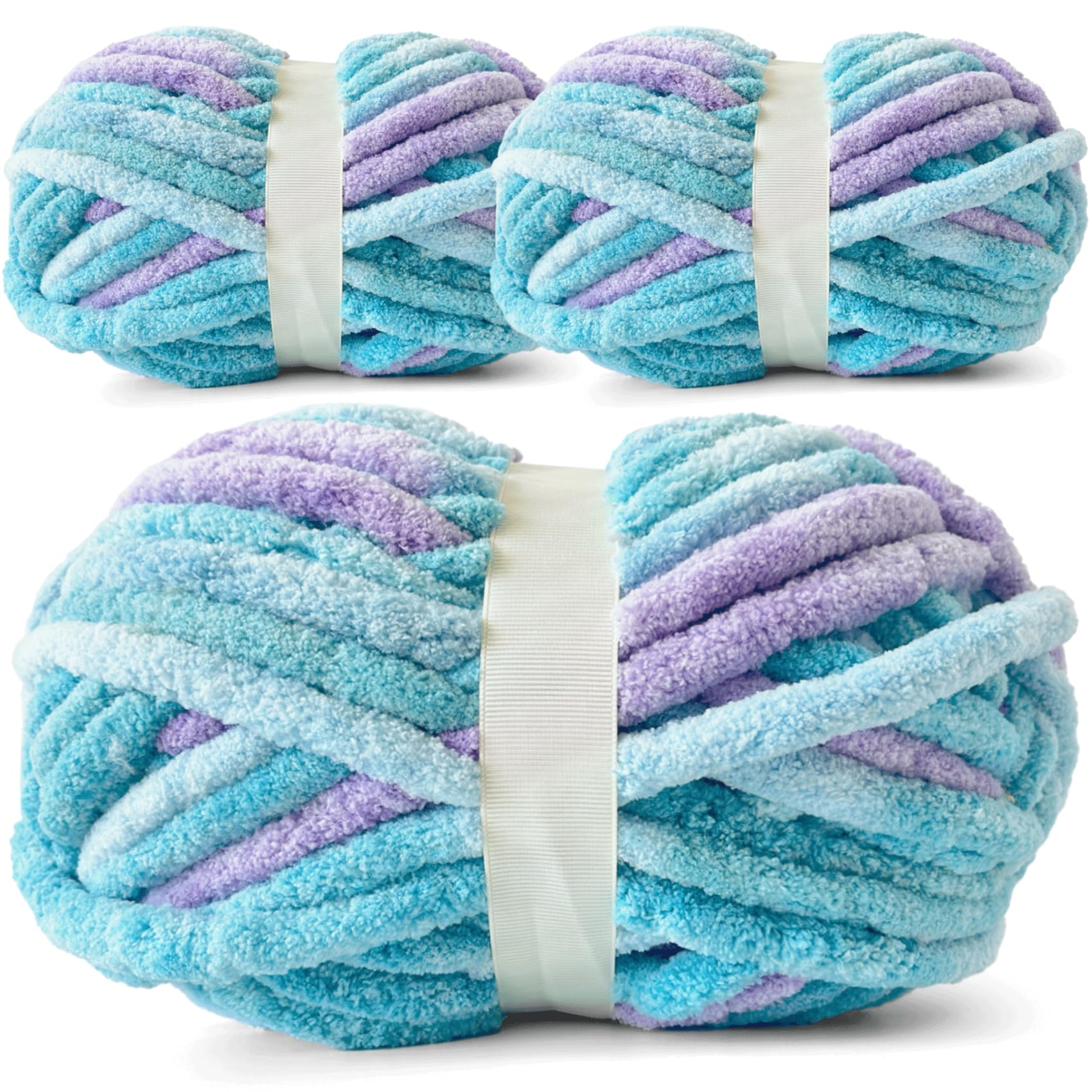 Chunky Chenille Yarn for Crocheting - Super Bulky Fluffy Yarn for Knitting -100% Polyester -Ocean Breeze Freeasyfar