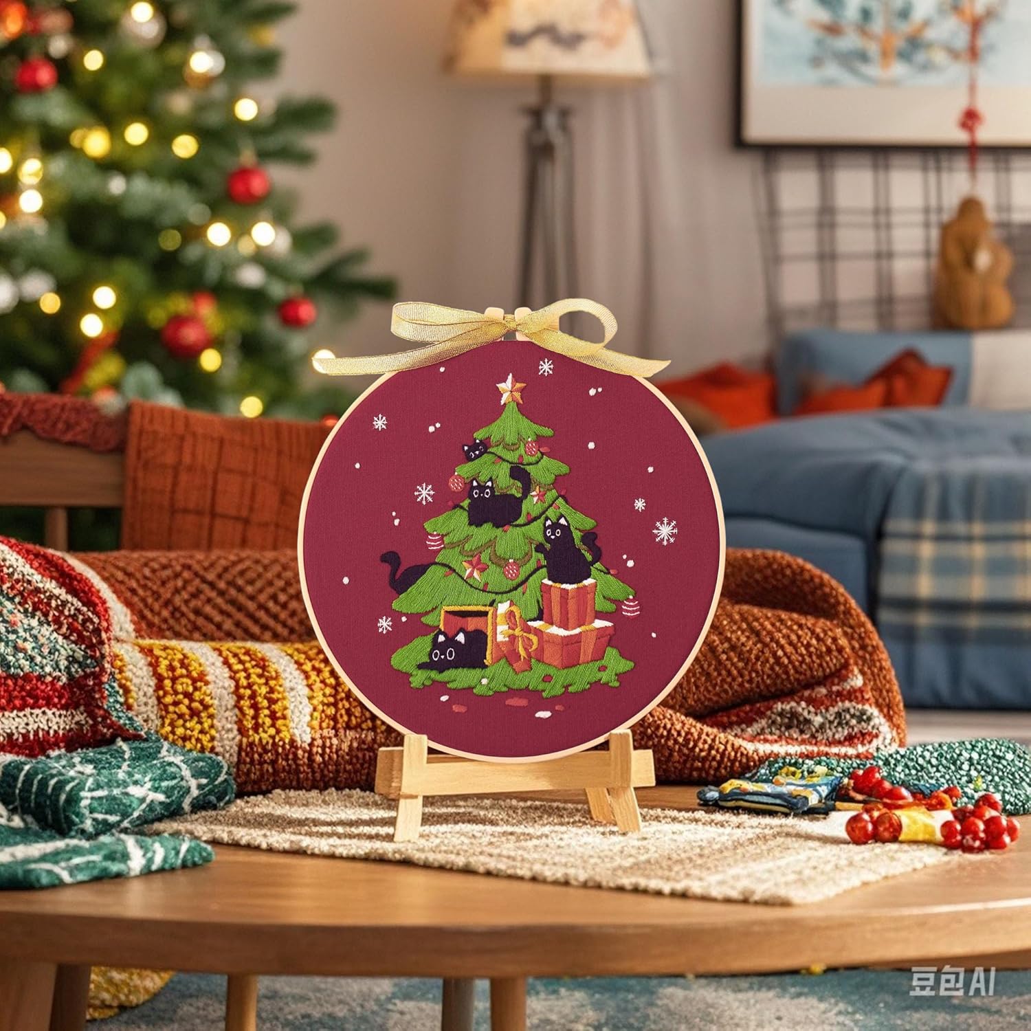 4 Sets Christmas Embroidery Kit with Patterns, Fabric, Floss, Needle, Hoop and Instructions Freeasyfar