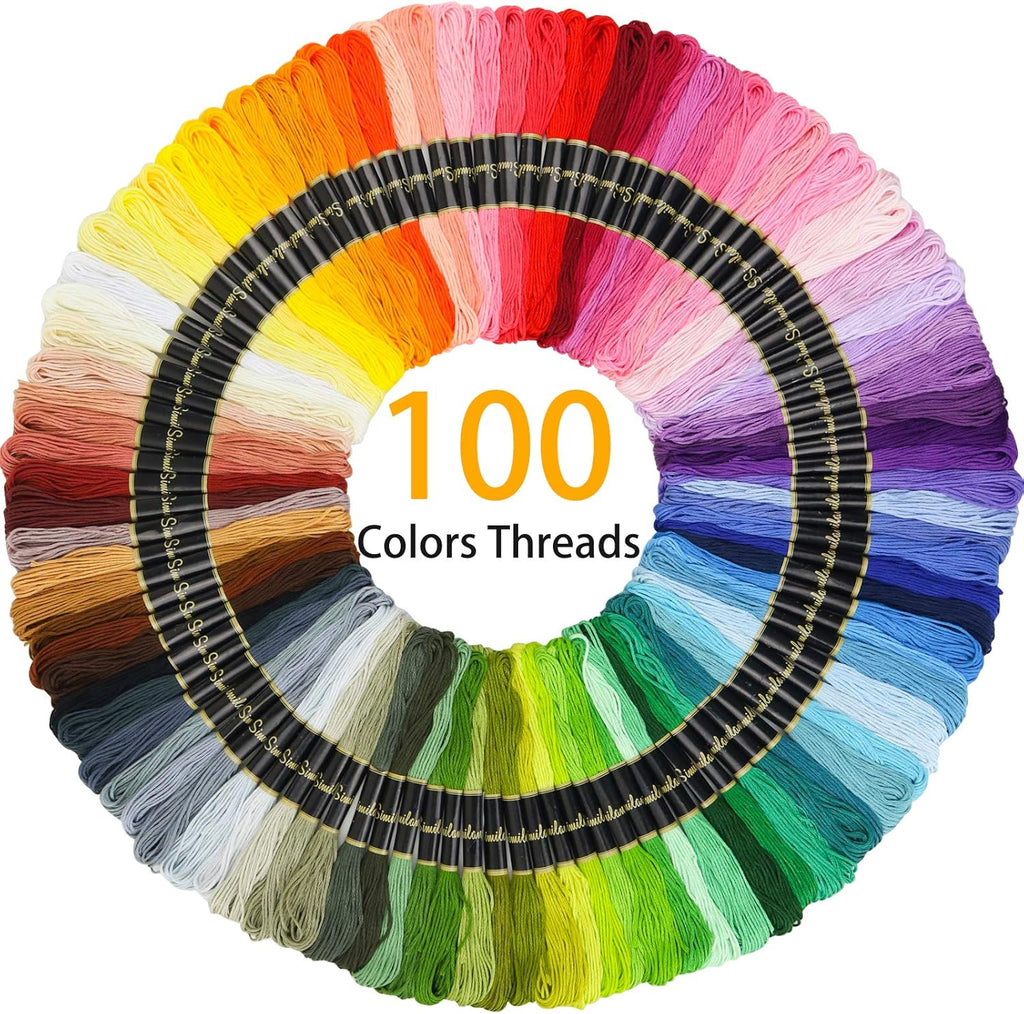Embroidery Kit 215 Pcs,100 Colors Threads,5 Pcs Embroidery Hoops,3 Pcs Aida Cloth,40 Sewing Pins, Cross Stitch Tools and Embroidery Starter Kit for Adults and Kids Beginners Freeasyfar