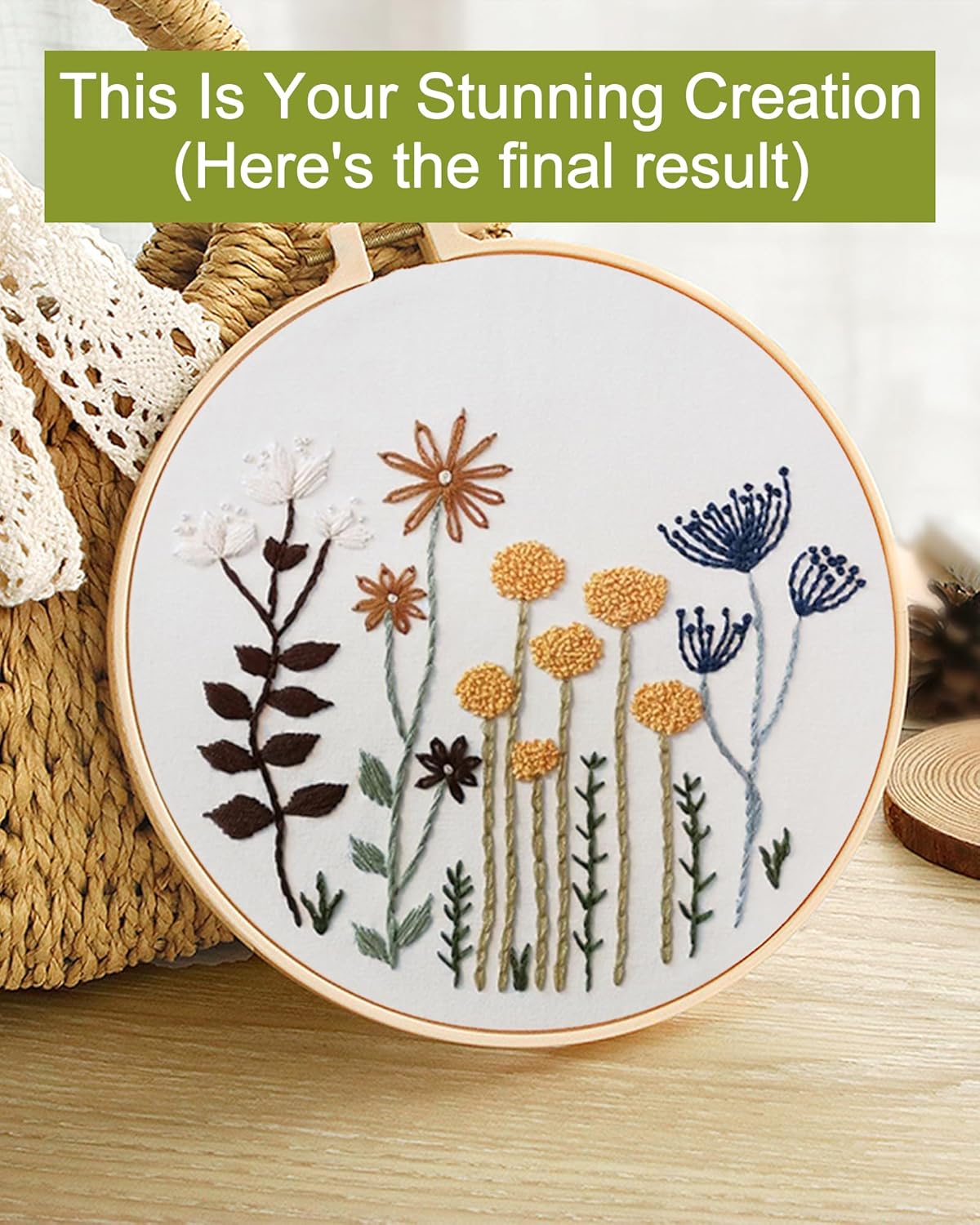 3 Sets Embroidery Kit,Cross Stitch Kits for Beginners,Needlepoint Kits for Adults with Easy Floral Pattern Hand Crafts,Hoop,Needle,Mothers Day Gifts Freeasyfar
