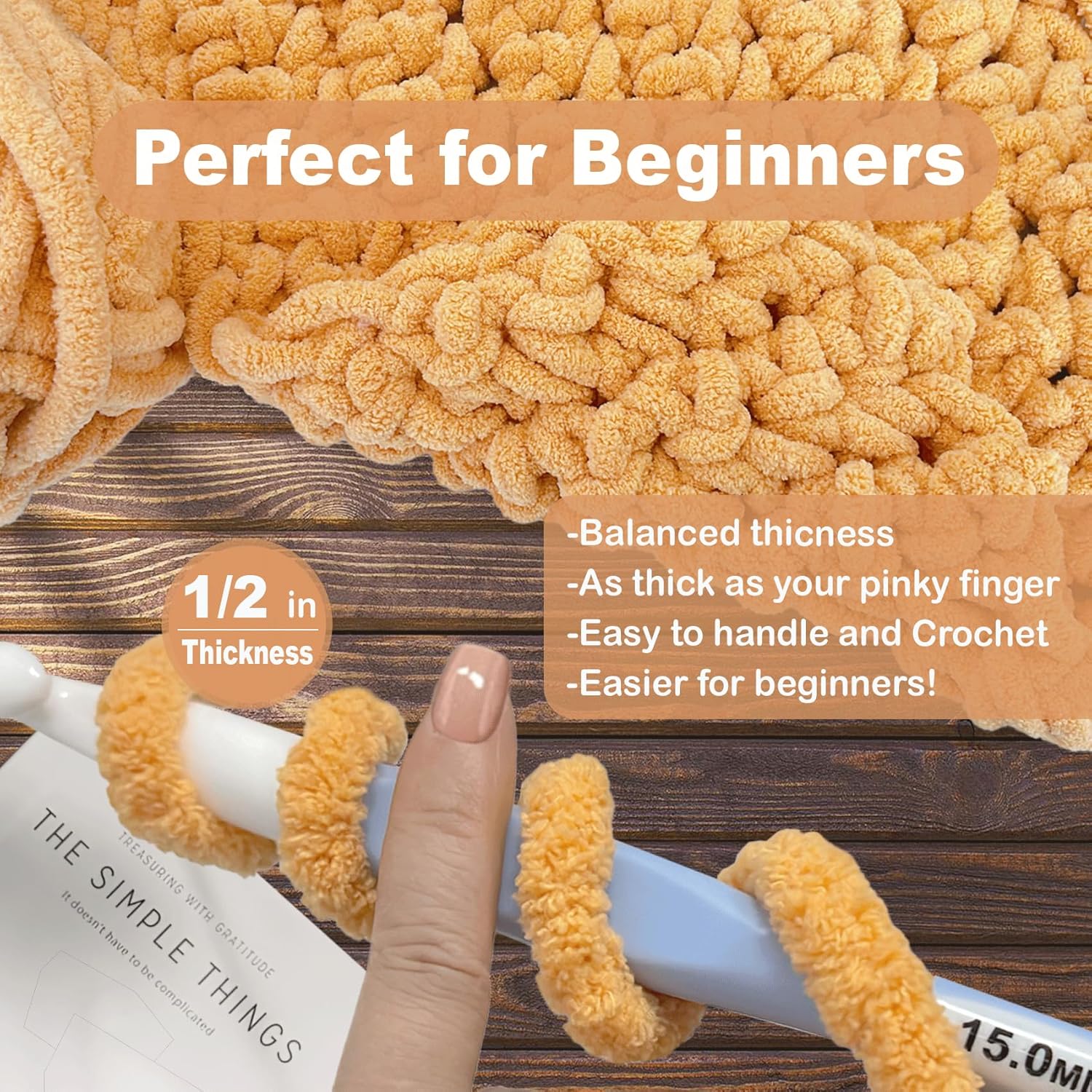 Chunky Chenille Yarn for Crocheting - Super Bulky Fluffy Yarn for Knitting -100% Polyester -Khaki, 3 Pack Freeasyfar