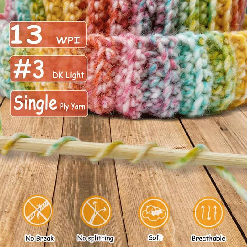 Variegated Wool Blend Yarn - 2 Pack #3 DK Weight Single-Ply Roving Yarn for Knitting & Crochet