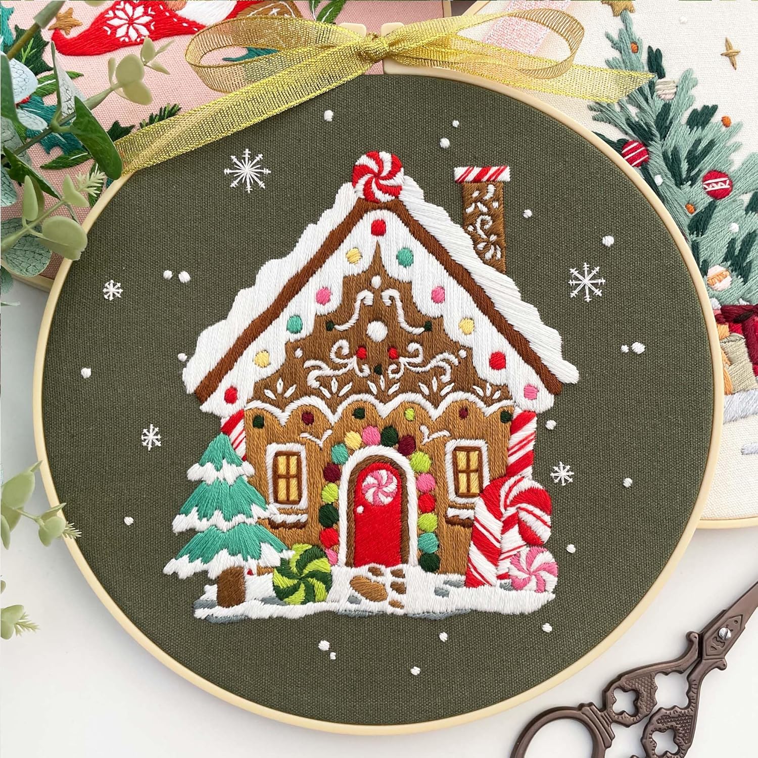 4 Sets Christmas Embroidery Kit with Patterns, Fabric, Floss, Needle, Hoop and Instructions Freeasyfar