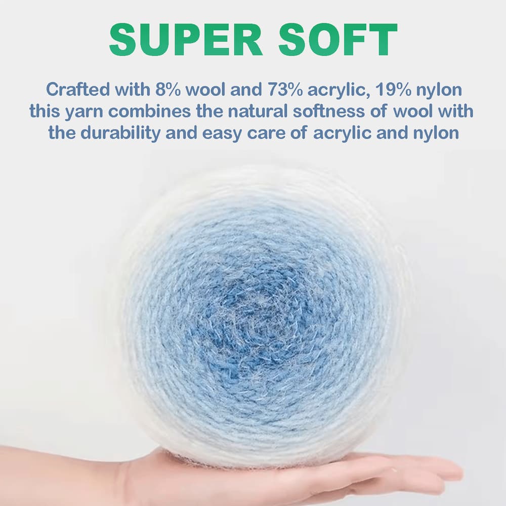 Ombre Gradient Cake Yarn - 200g #3 DK Weight Wool Blend for Shawls & Cardigans