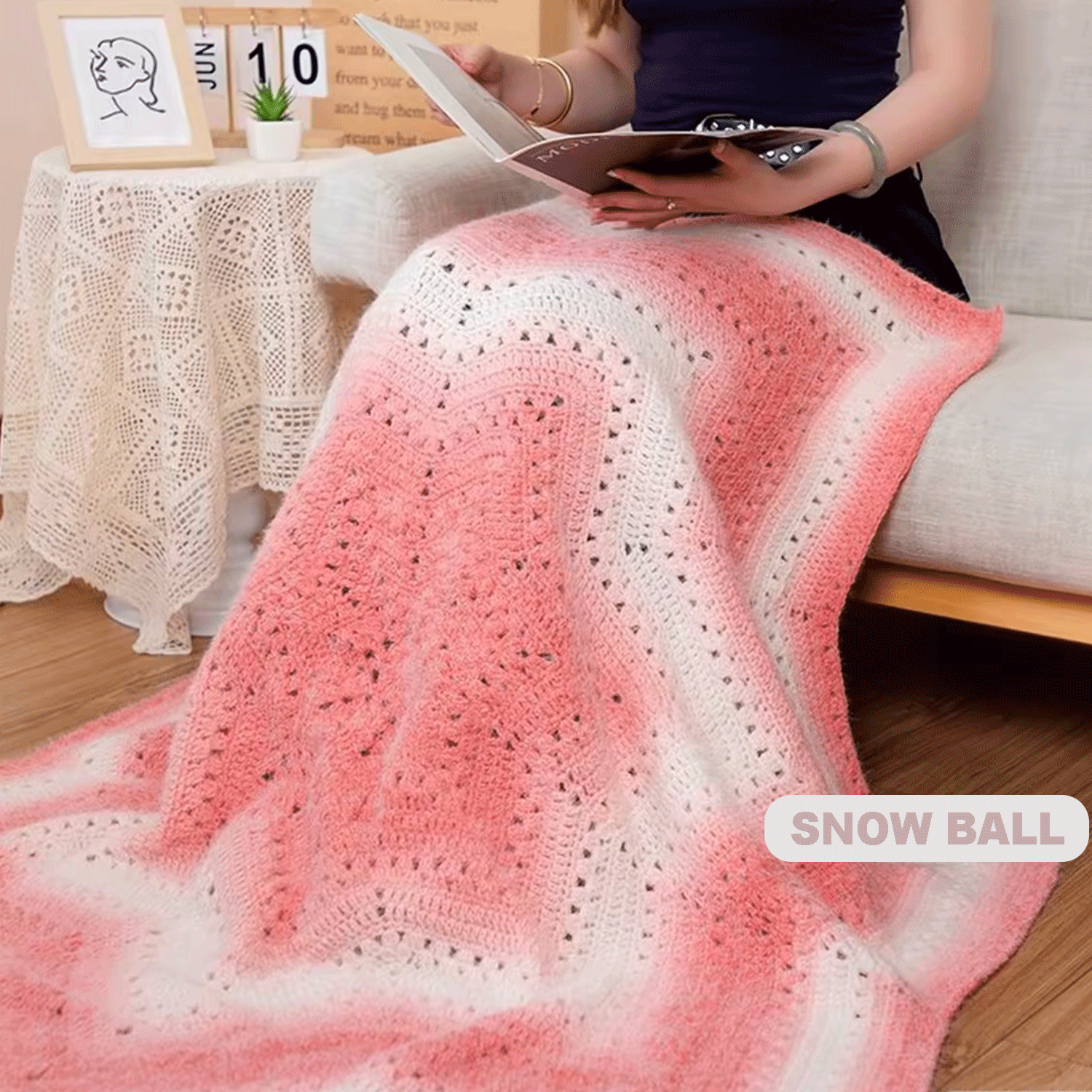 SNOW BALL Ombre Gradient Yarn for Knitting and Crochet, #3 DK Weight ,Acrylic Wool Blend, 200g/456m Cake Yarn（Lavender Mist） Freeasyfar