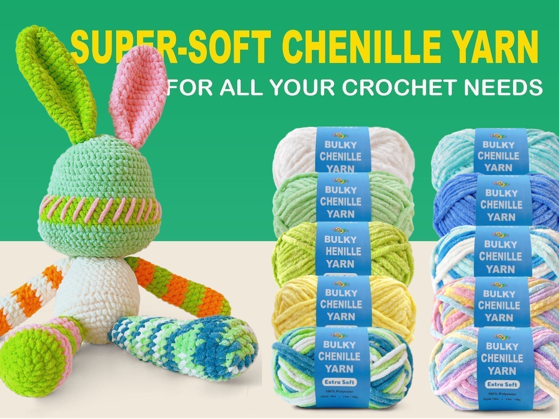 Blue Mix Velvet Chenille Yarn for Crocheting and Knitting – Bulky (93 Yards/100g) Freeasyfar