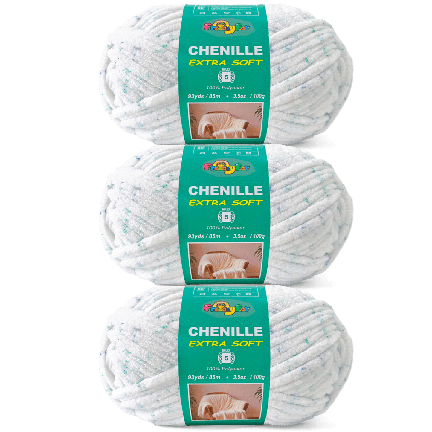 Super Soft and Cozy Chenille Yarn for Crocheting and Knitting -Easy to Crochet with-#5 Bulky-3.5oz/93yds Each Skein-Chunky Plush Yarn for Hand Craft Blanket Ammigurumi-Arctic Mist