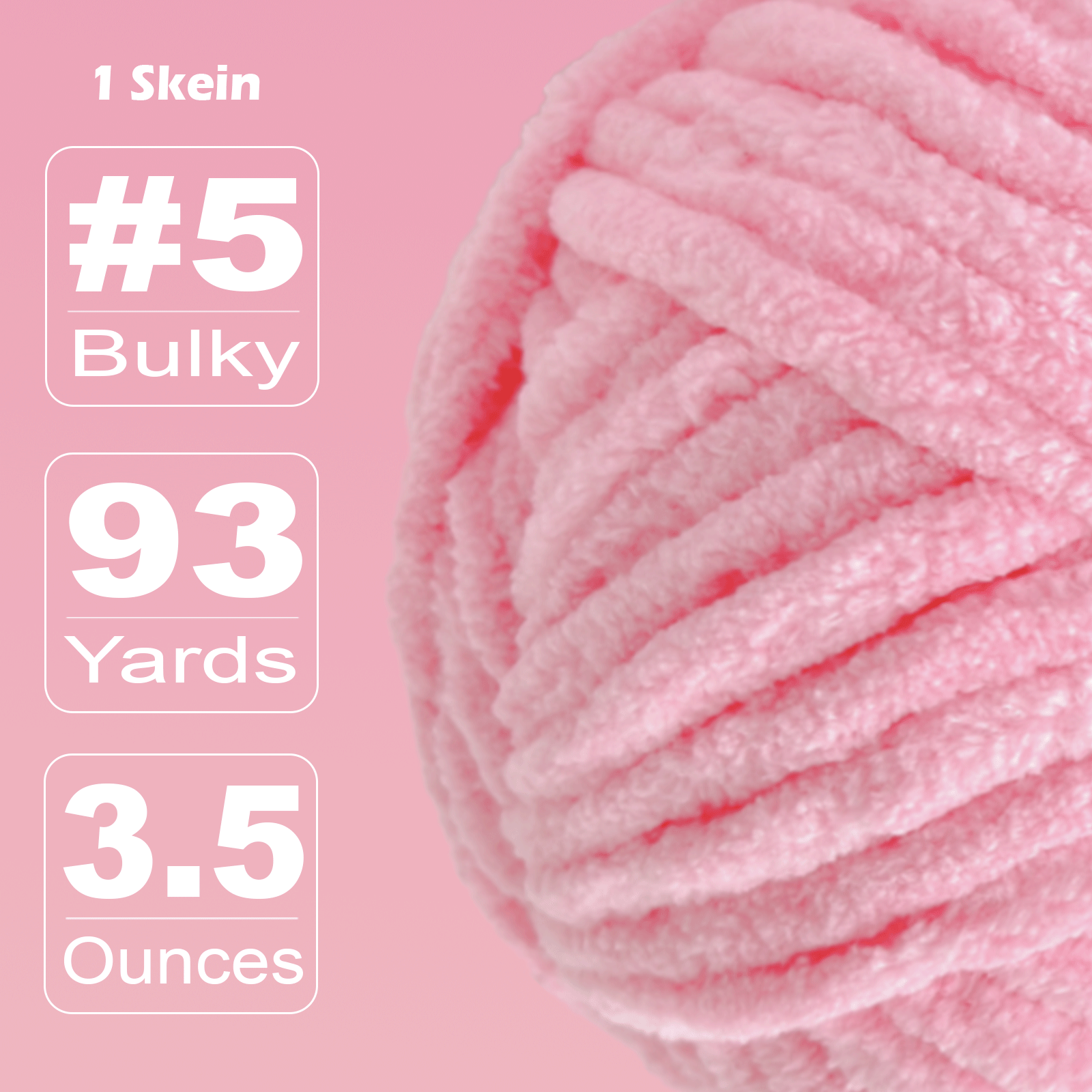 Pink Velvet Chenille Yarn for Crocheting and Knitting – Bulky (93 Yards/100g), Extra Soft Plush Yarn Freeasyfar