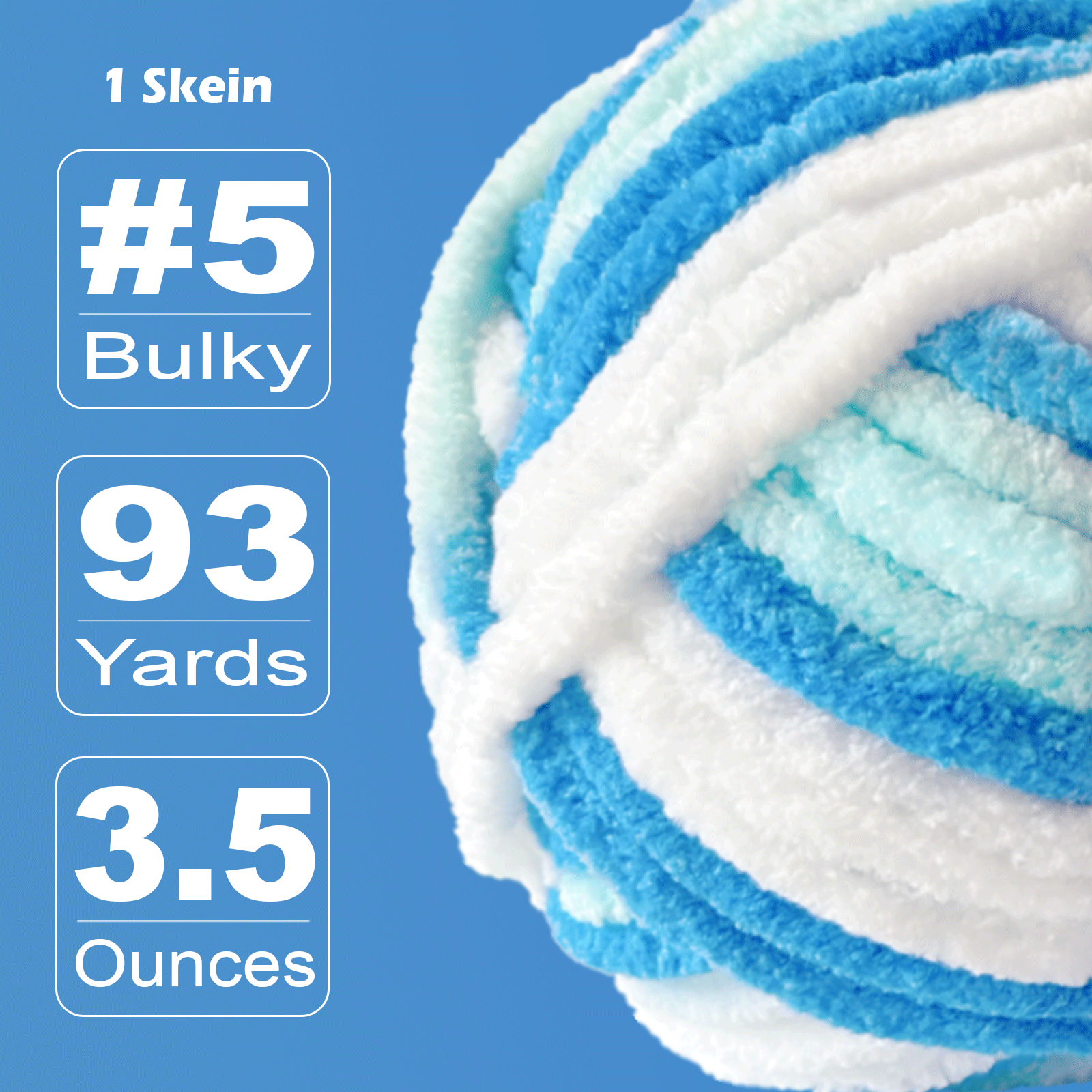 Blue Mix Velvet Chenille Yarn for Crocheting and Knitting – Bulky (93 Yards/100g) Freeasyfar