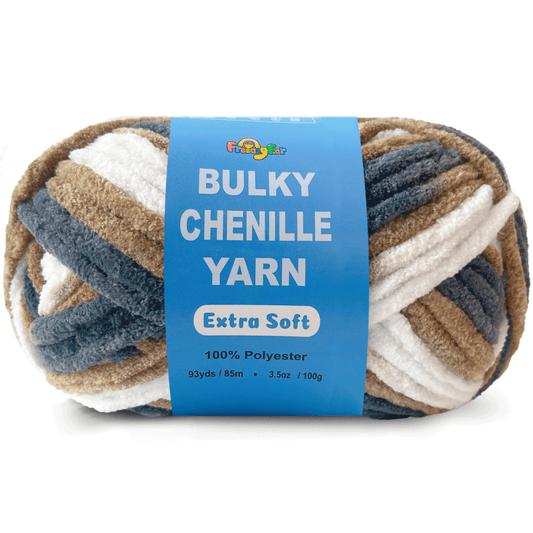 Velvet Chenille Yarn for Crocheting and Knitting – Bulky (93 Yards/100g), Extra Soft Polyester Chunky Yarn for DIY Crafts, Plush Toys, Blankets-Earth Mix