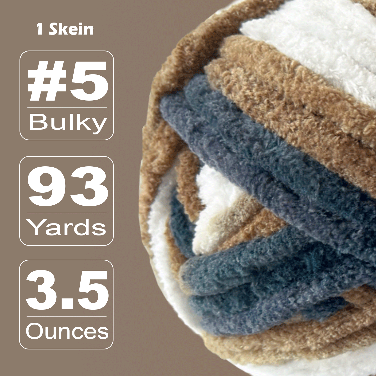 Earth Mix Mocha Brown Velvet Chenille Yarn for Crocheting and Knitting – Bulky (93 Yards/100g), Extra Soft Plush Yarn Freeasyfar
