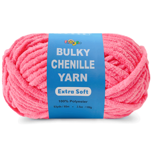 Velvet Chenille Yarn for Crocheting and Knitting – Bulky (93 Yards/100g), Extra Soft Polyester Chunky Yarn for DIY Crafts, Plush Toys, Blankets-Hot Pink