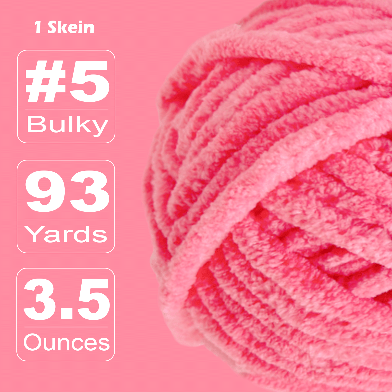 Hot Pink Velvet Chenille Yarn for Crocheting and Knitting – Bulky (93 Yards/100g), Extra Soft Plush Yarn Freeasyfar